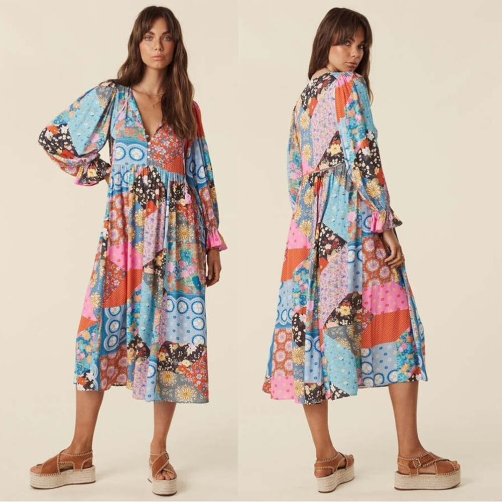Spell & the Gypsy Bohemian Patchwork 70s Witchy Cha Cha Maxi Dress Size Small - Picture 8 of 16
